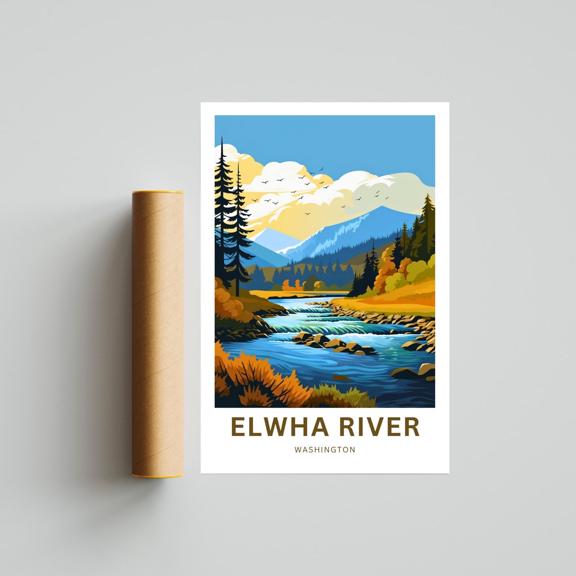 Elwha River Washington Fall Foliage Rapids Mountain Travel Poster - Image 4