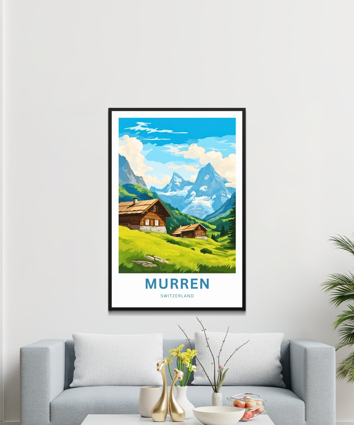 Murren Switzerland Snowcapped Peak Mountain Village View Poster - Image 4