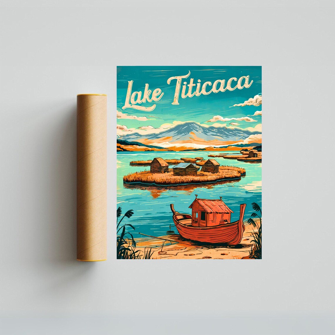 Lake Titicaca Floating Reed Islands Boat Vintage Travel Poster - Image 3