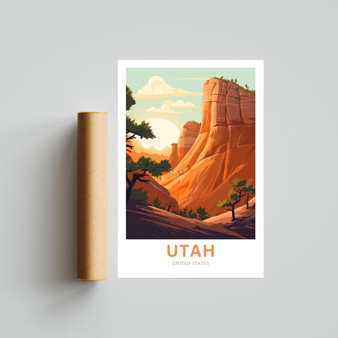Utah United States Travel Poster Red Rock Canyon Cliffs Sunset Art - Image 4