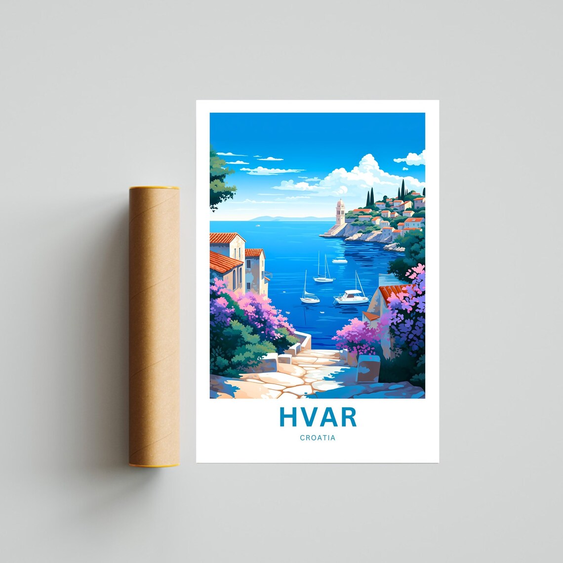Hvar Croatia Harbor Boats Bougainvillea Coastal Travel Poster - Image 4