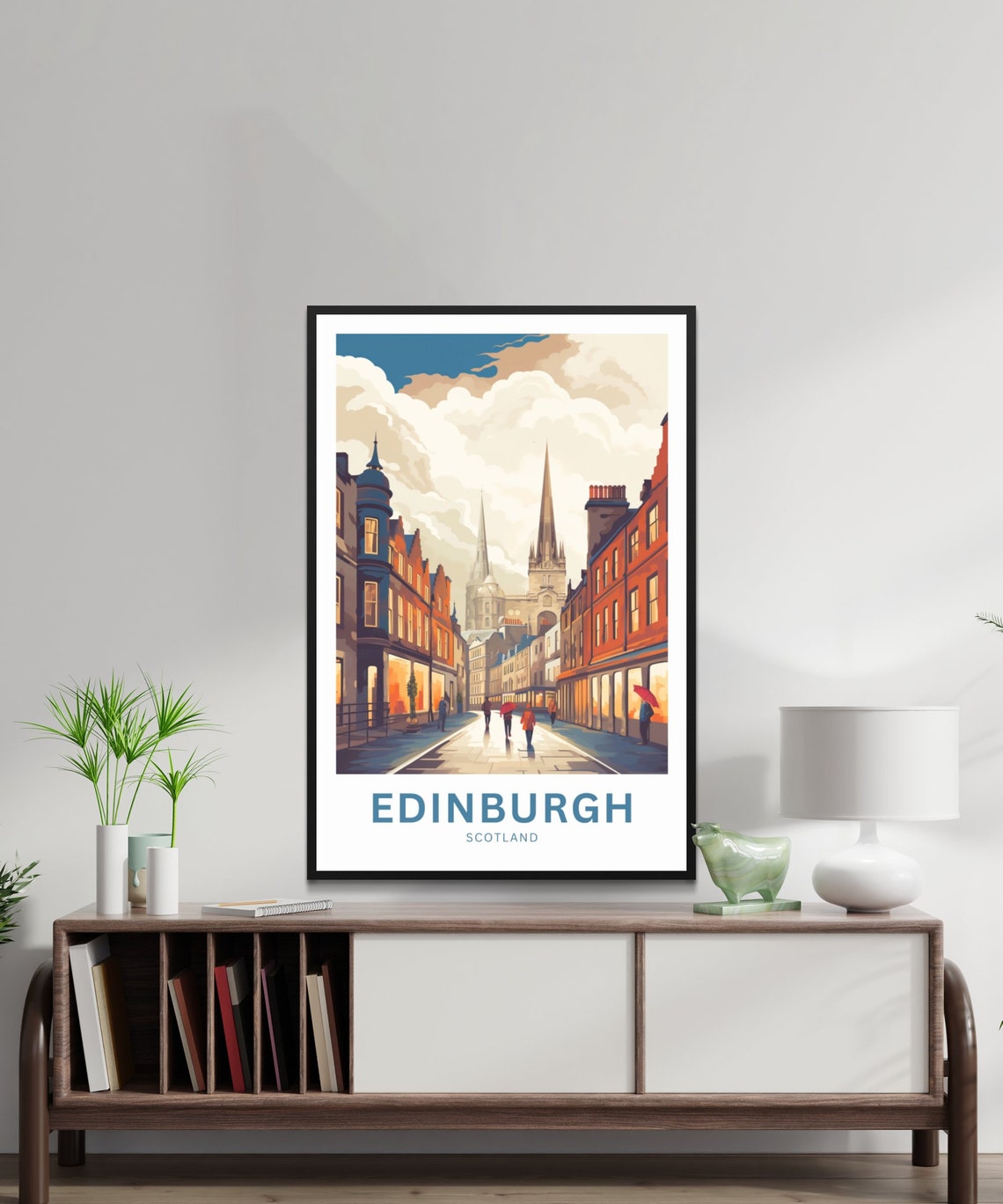 Edinburgh Scotland Rainy Street Spire View Personalized Travel Poster - Image 2