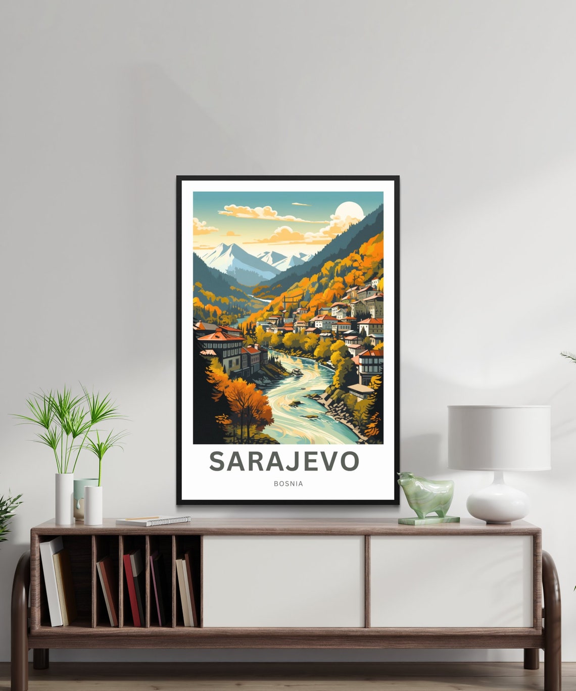 Sarajevo Bosnia Autumn Riverside Town Mountains Personalized Poster - Image 2