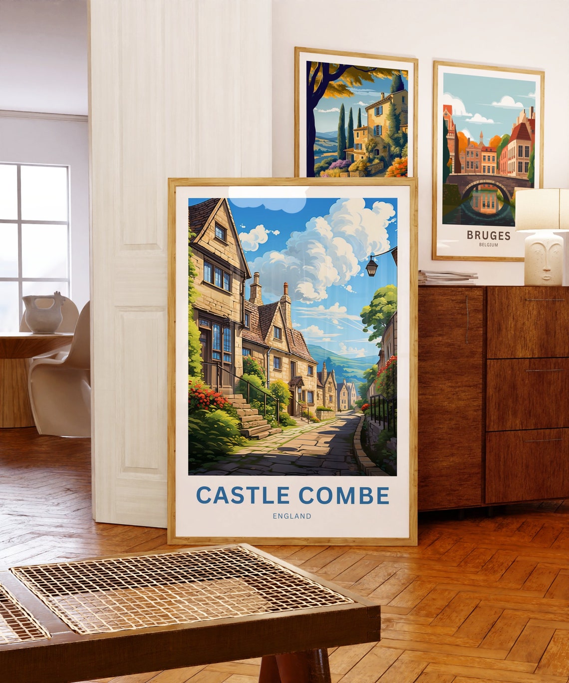 Castle Combe England Cobblestone Street Cottage Personalized Poster - Image 5