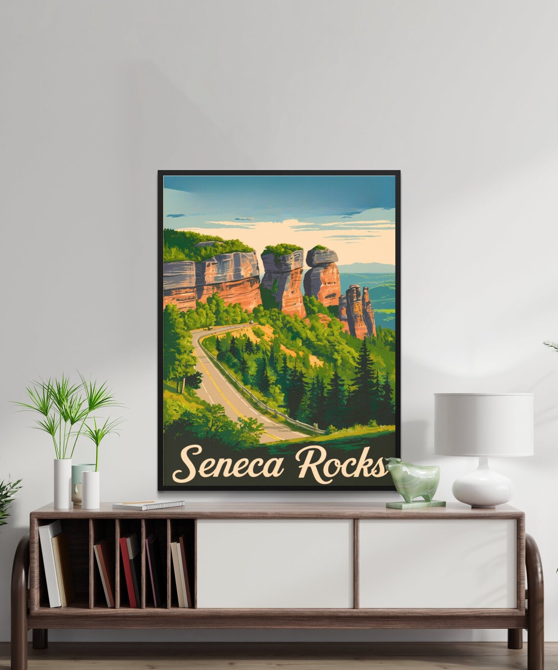 Seneca Rocks Vintage Travel Poster with Forest Road and Rock Pillars - Image 2
