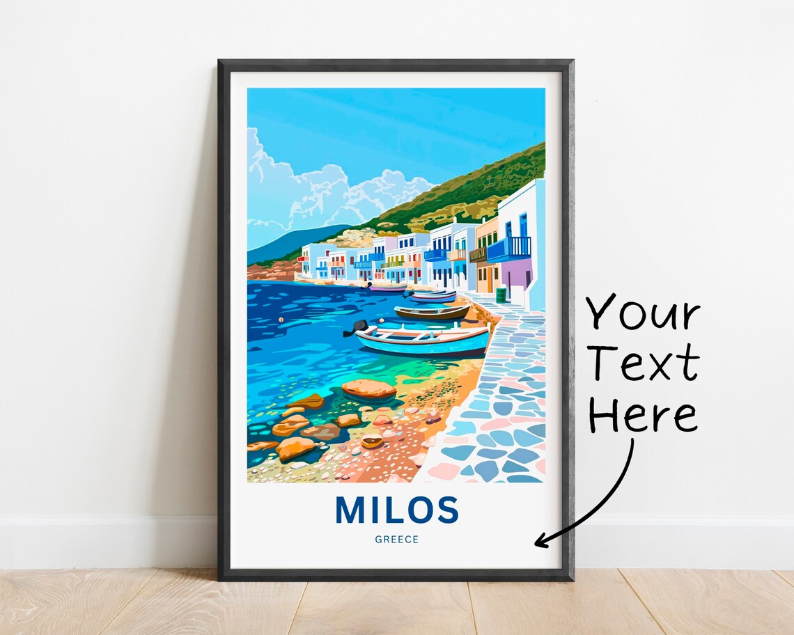 Milos Greece Personalized Colorful Waterfront Village Travel Poster