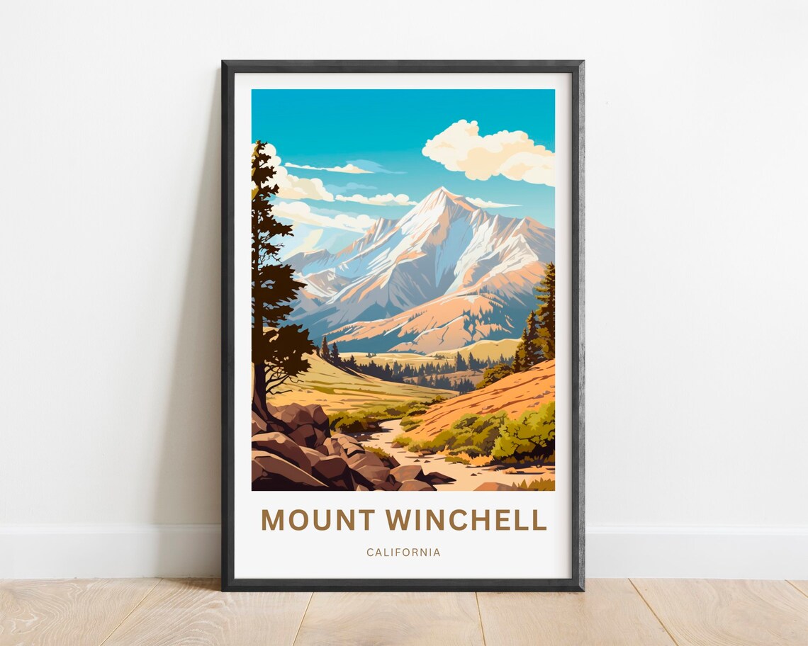 Mount Winchell California Snowy Peak Valley View Travel Poster