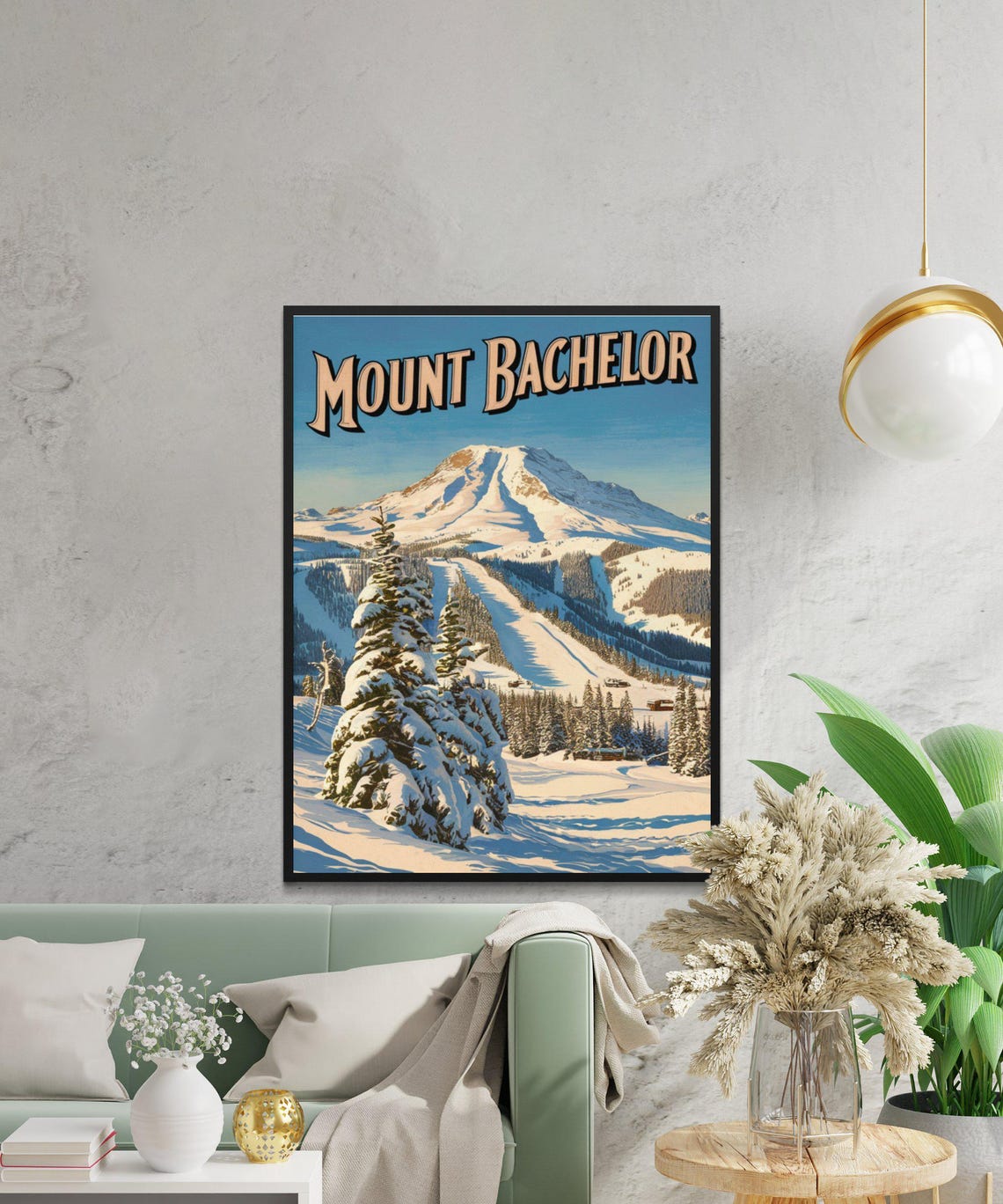 Mount Bachelor Oregon Vintage Ski Slope Snow Mountain Poster - Image 2