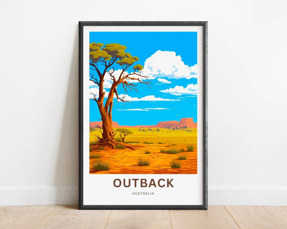 Australia Outback Red Desert Gum Tree and Mesas Travel Poster