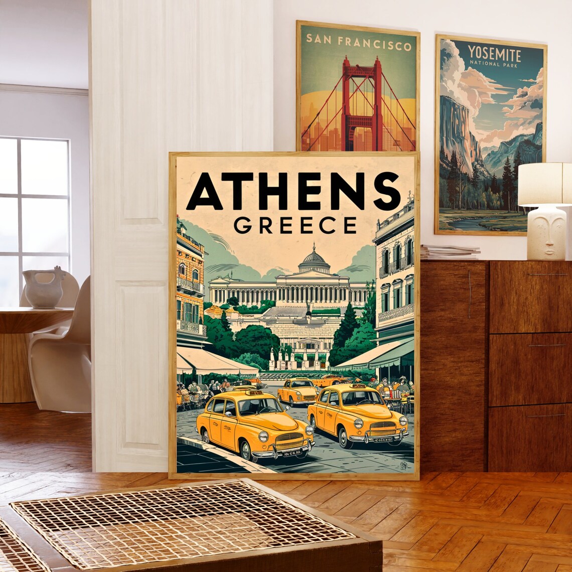 Athens Greece Vintage Taxi Retro City Street Travel Poster Art - Image 5