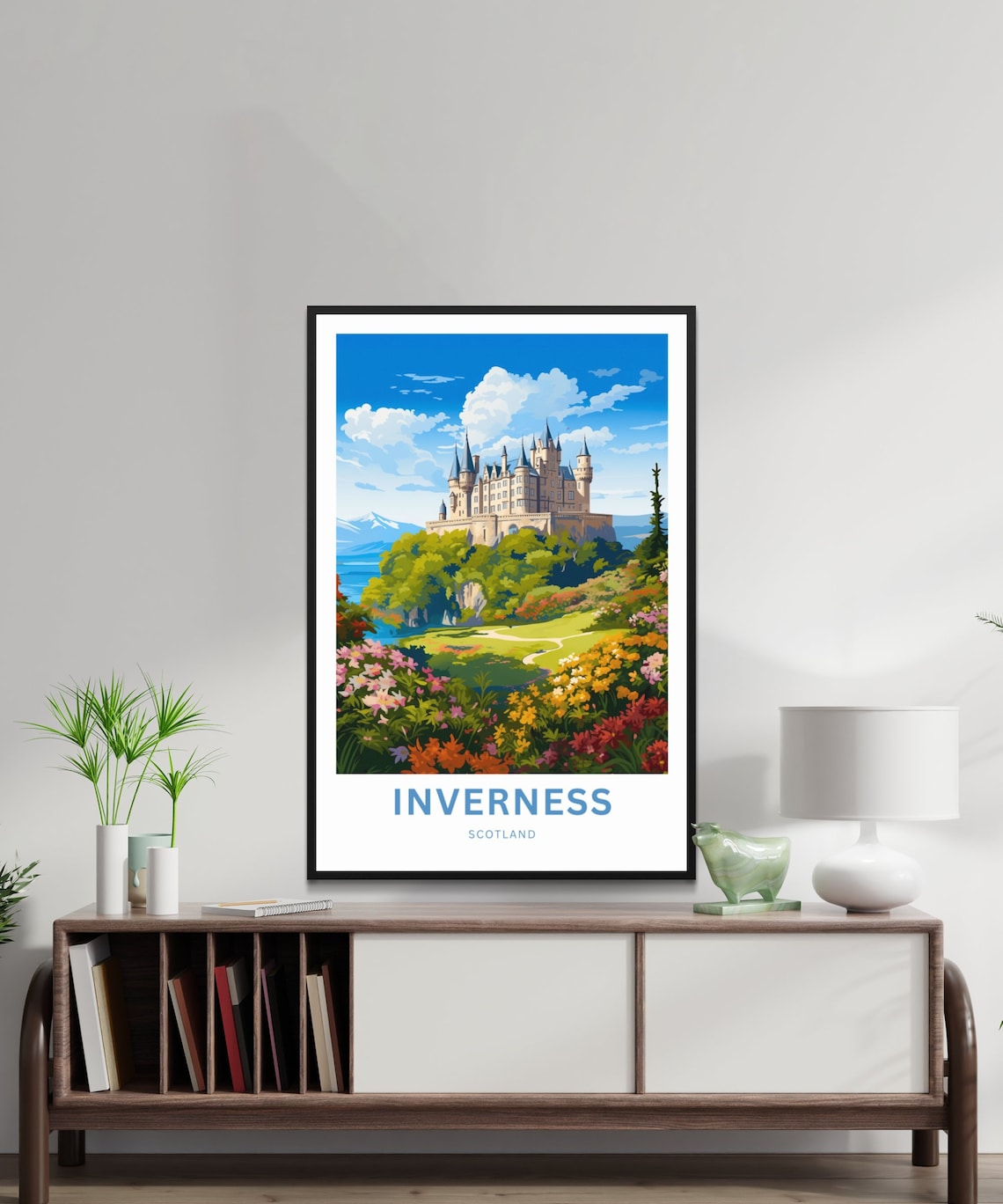 Inverness Scotland Fairytale Castle Flower Garden View Poster - Image 2