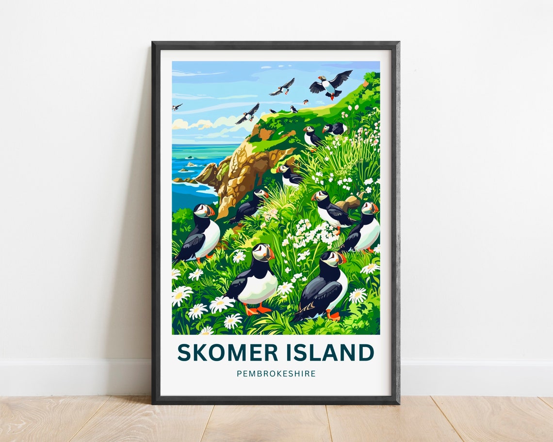 Skomer Island Pembrokeshire Puffin Meadows Custom Travel Poster - Image 2