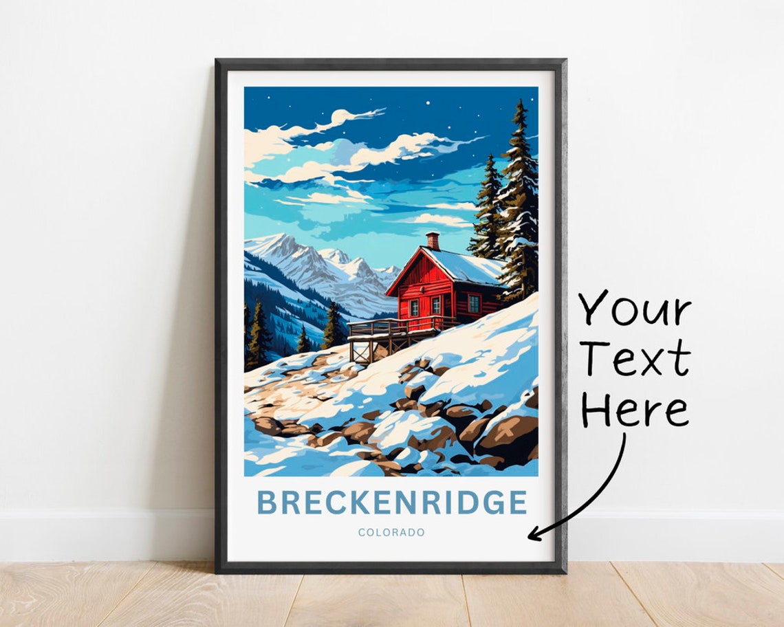 Breckenridge Colorado Red Cabin Snowy Peaks Custom Text Poster