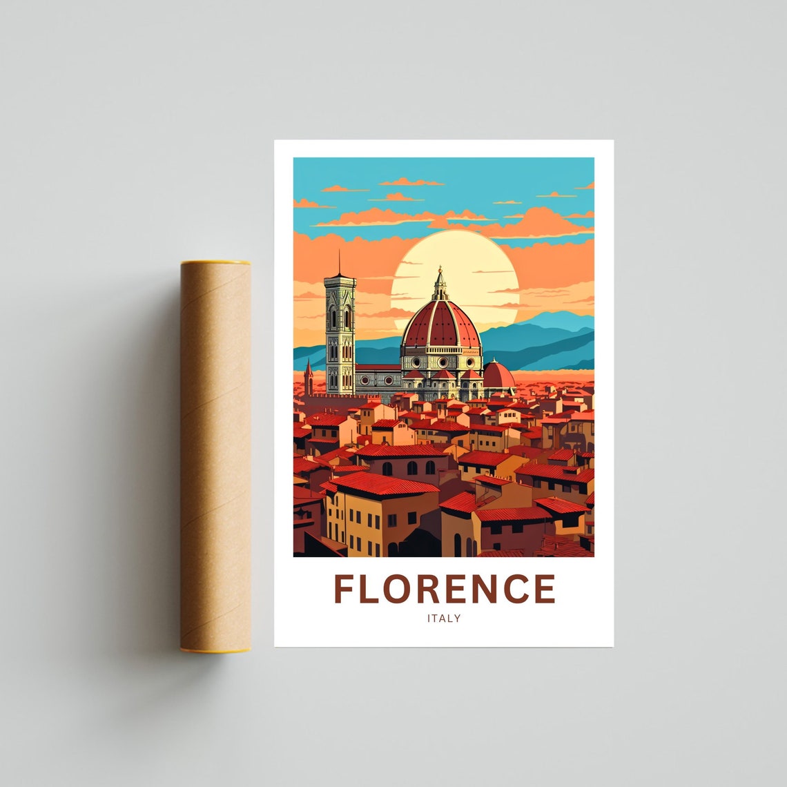 Florence Italy Sunset Duomo Vintage Travel Poster Personalized Gift - Image 4