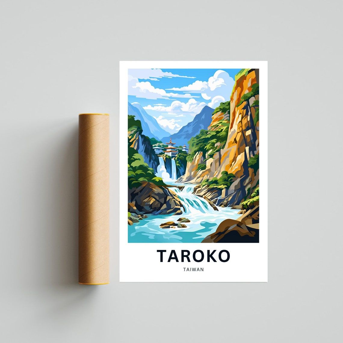 Taroko Taiwan Dramatic Marble Gorge Waterfalls Temple Travel Poster - Image 4