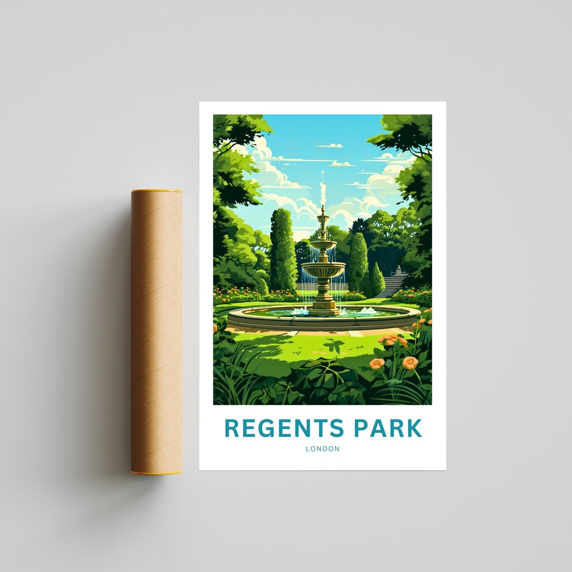 Regents Park London Gardens Fountain Customizable Travel Poster - Image 4