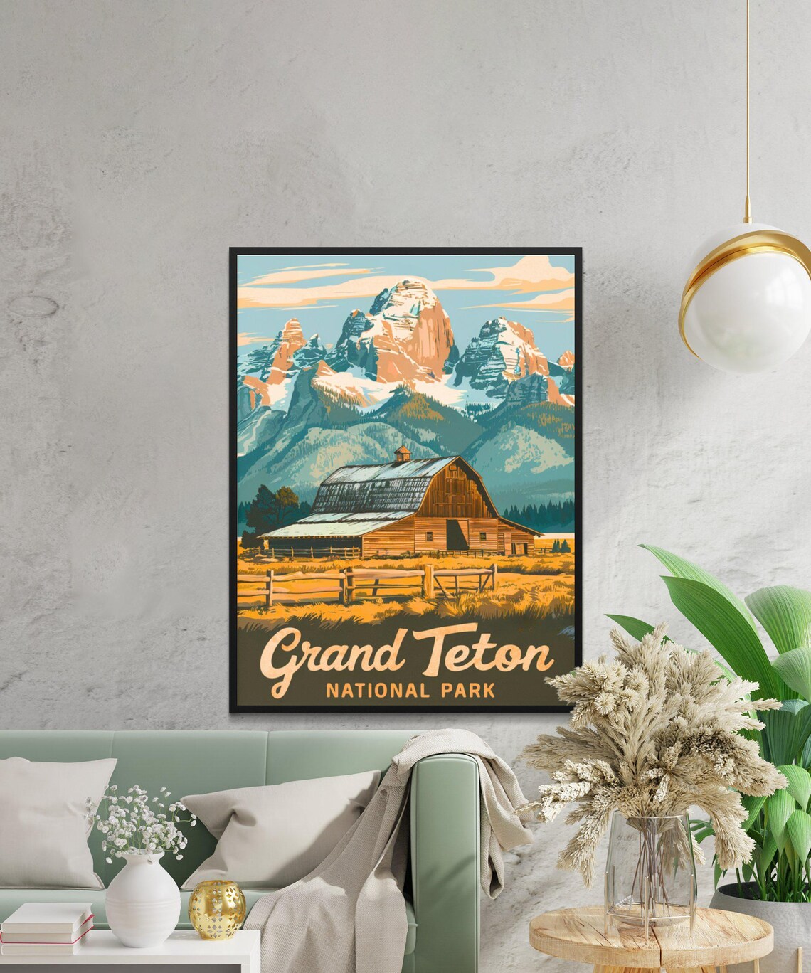 Grand Teton National Park Vintage Barn Mountain Peaks Poster - Image 2