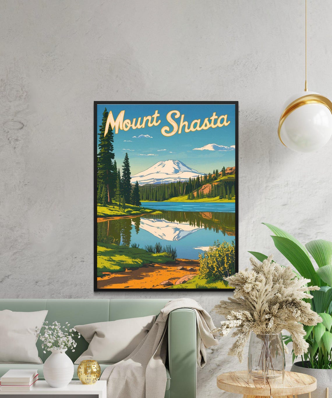 Mount Shasta California Lake Reflection Pine Forest Travel Poster - Image 3