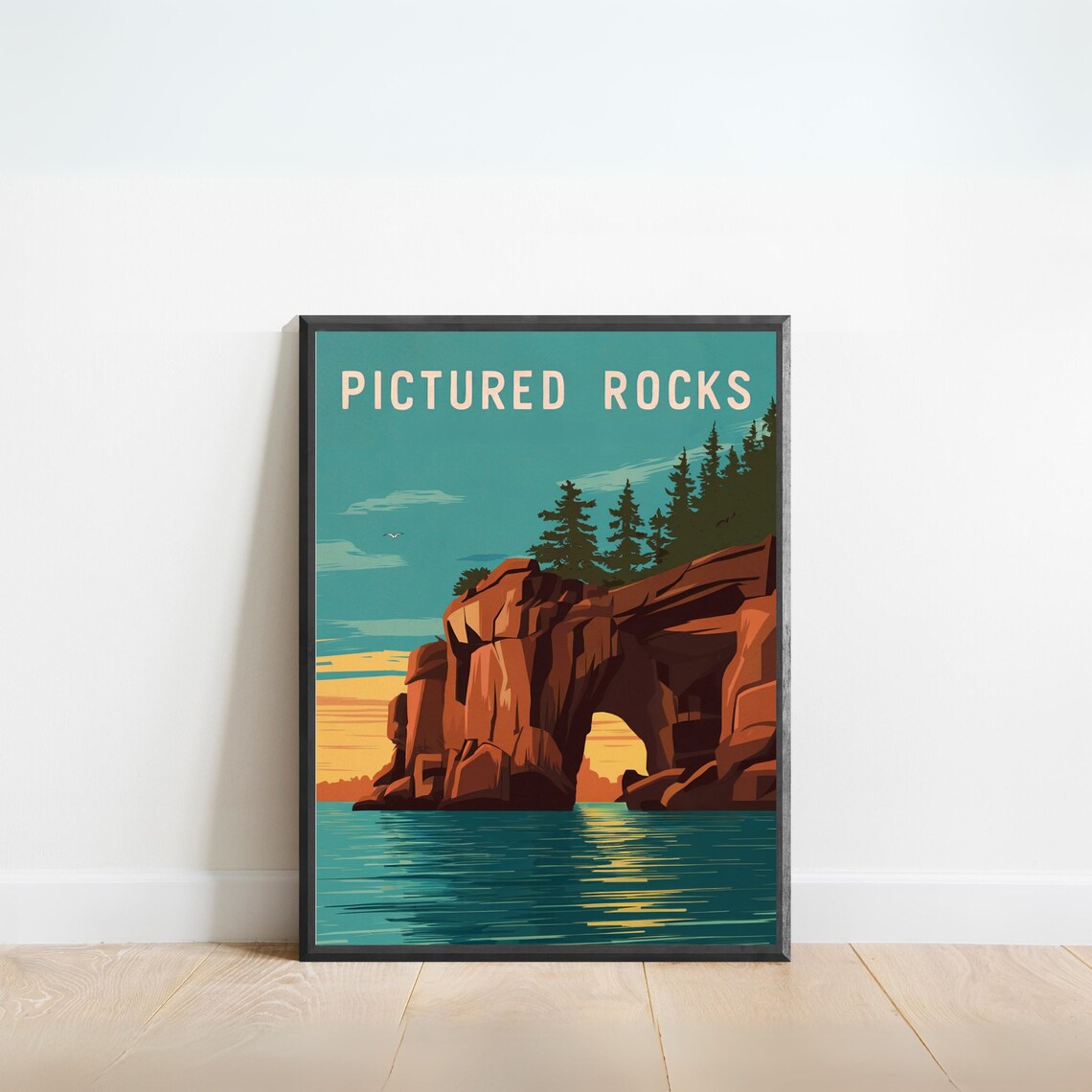 Pictured Rocks Red Rock Arch Sunset Lake Superior Travel Poster