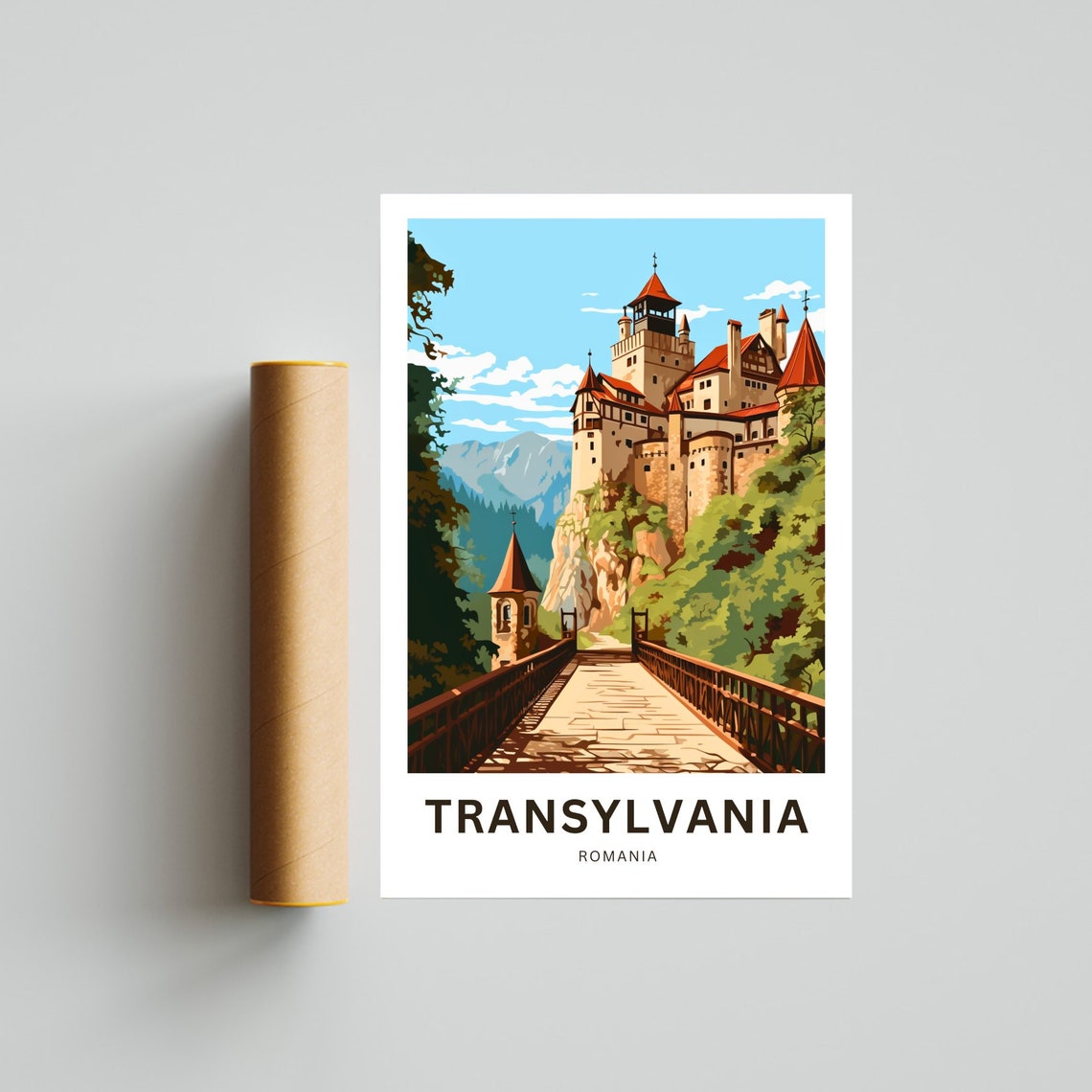 Transylvania Romania Hilltop Castle Retro Style Travel Poster - Image 4
