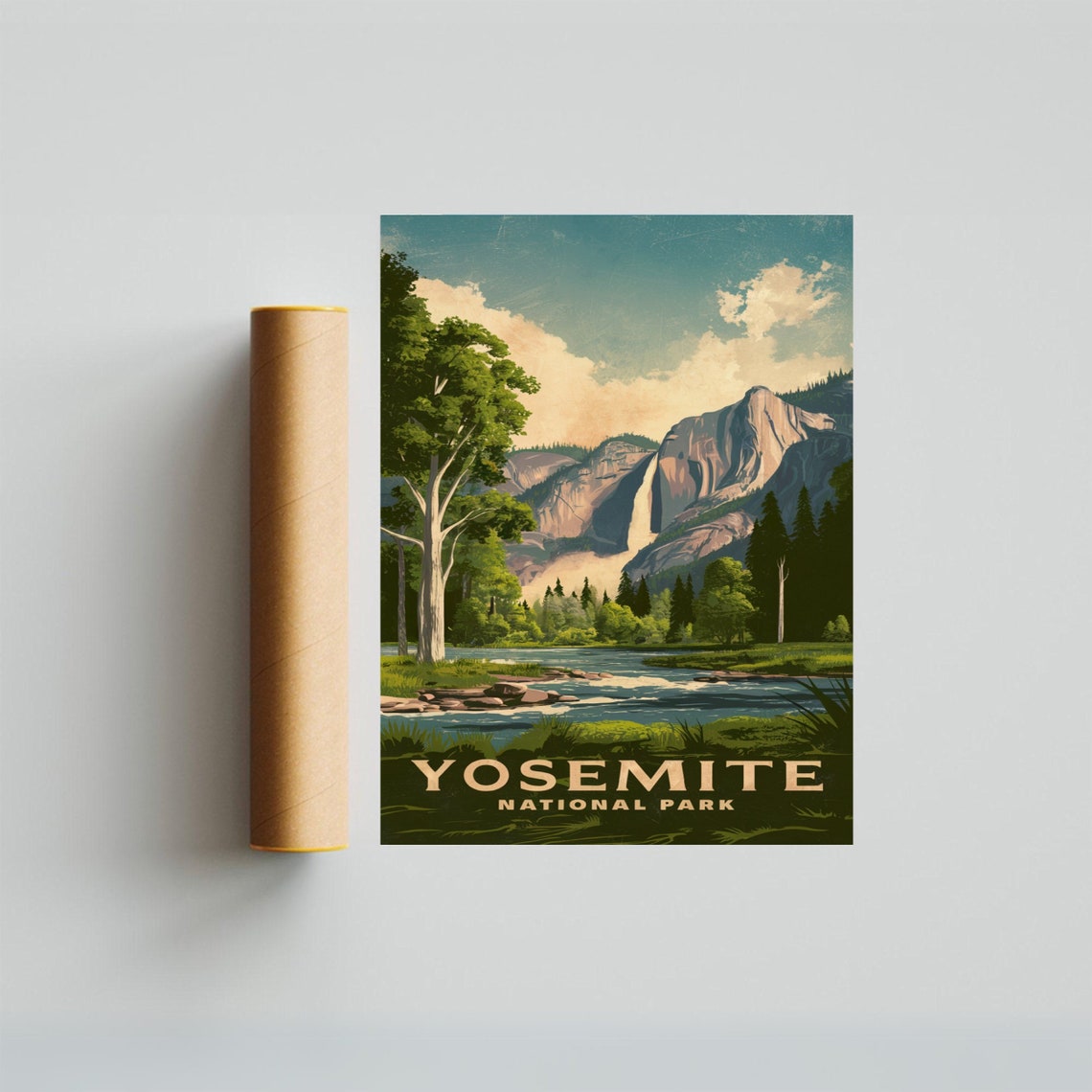 Yosemite National Park Travel Poster with Waterfall River and Meadow - Image 3