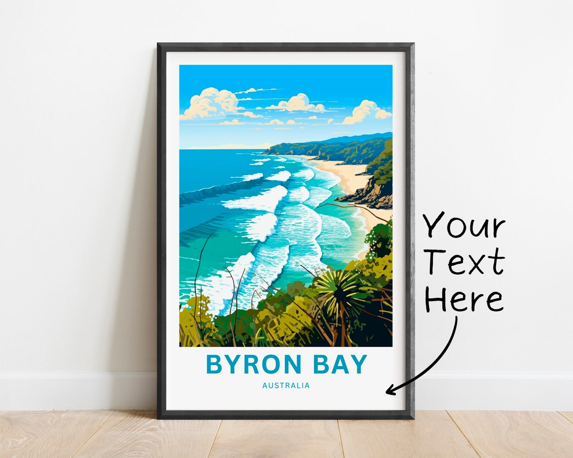 Byron Bay Australia Surf Beach Aerial Coastline Custom Text Poster