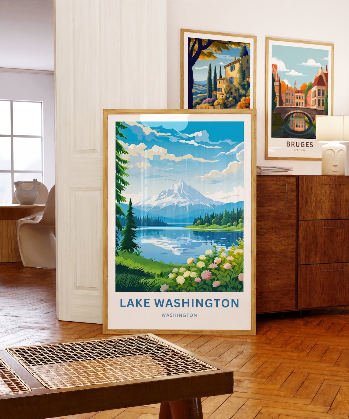 Lake Washington Snowcapped Peak Wildflower Lake Scene Poster - Image 5