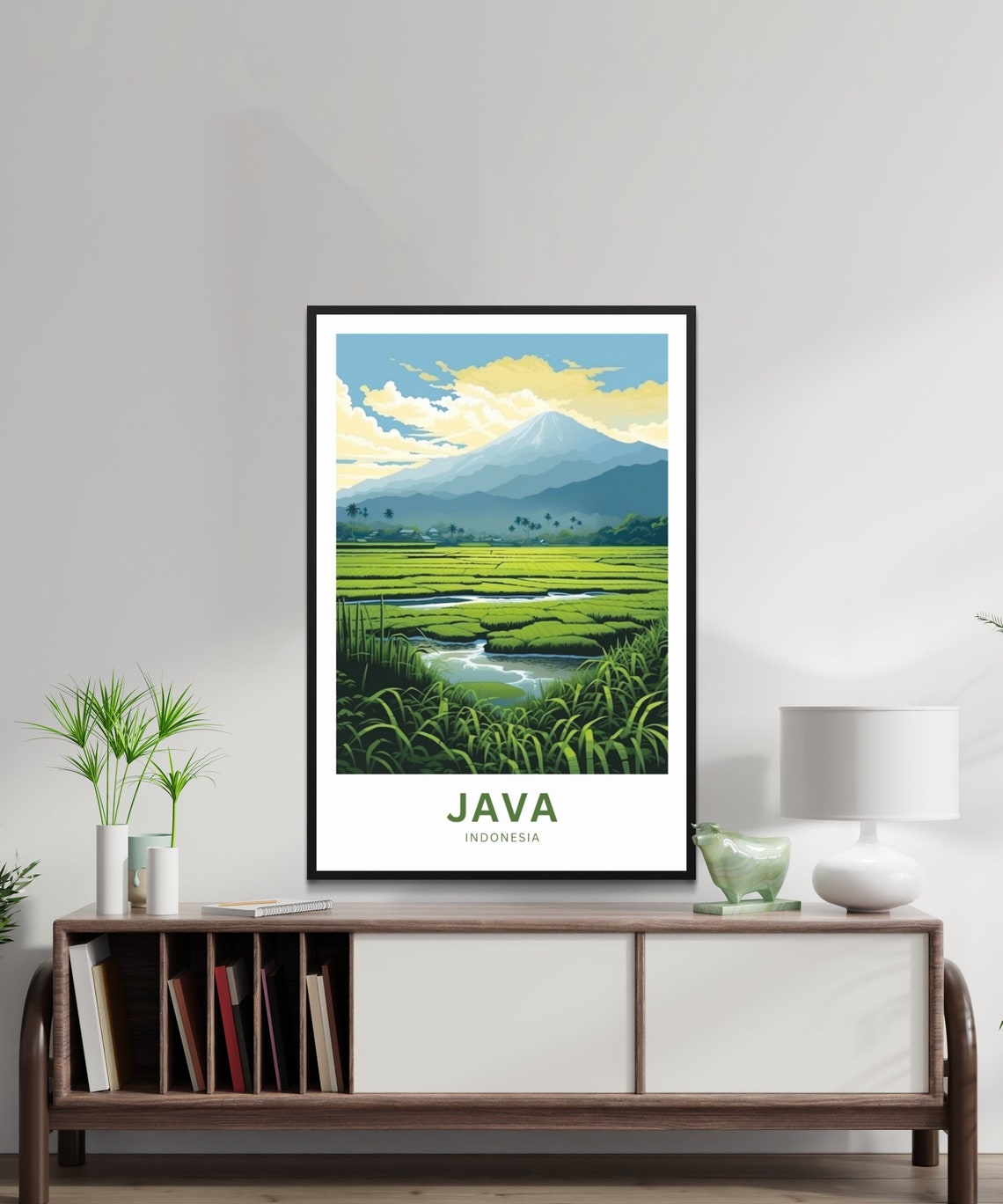 Java Indonesia Rice Paddy Mountain Green Fields Vintage Travel Poster - Image 2