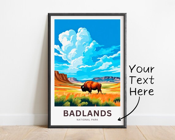 Badlands National Park Bison Dramatic Clouds Custom Travel Poster