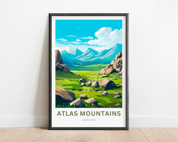 Atlas Mountains Morocco Rocky Valley Boulder Scene Travel Poster