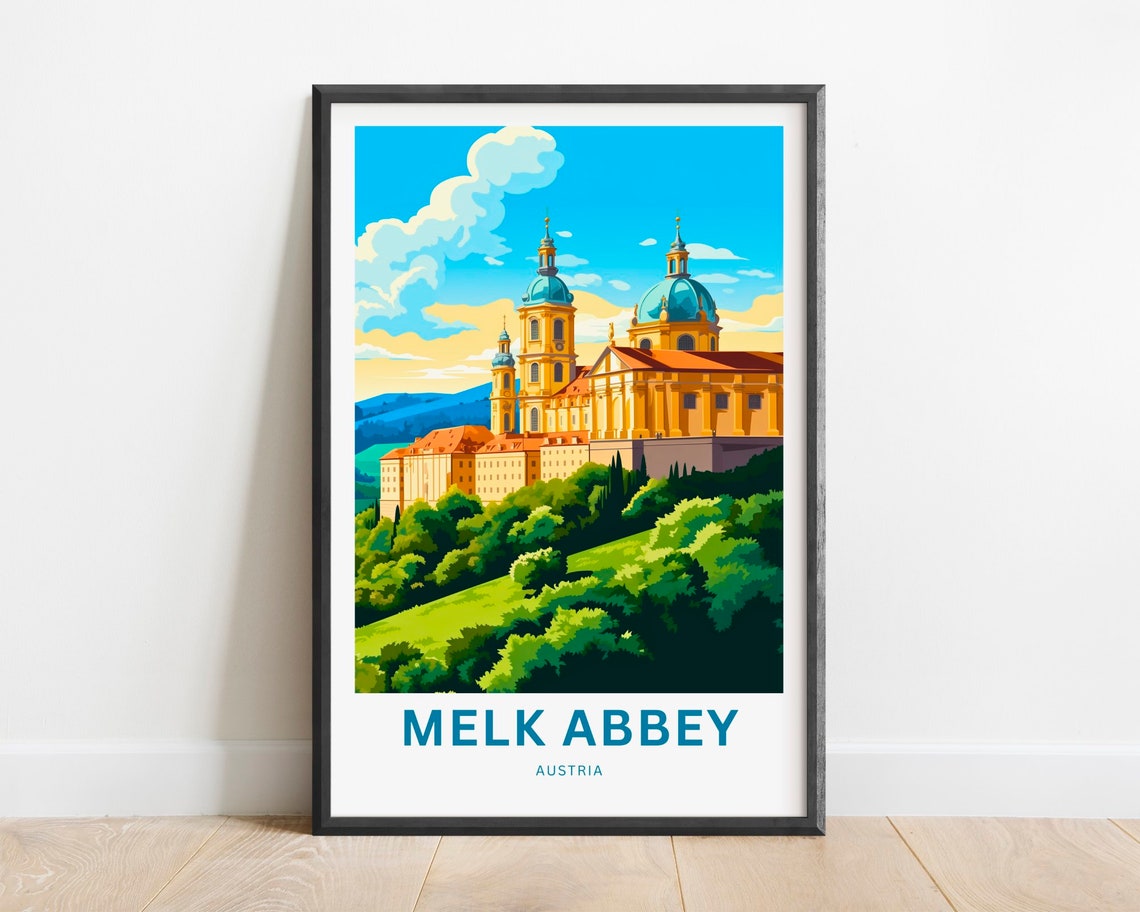 Melk Abbey Austria Hilltop Monastery River Valley Travel Poster
