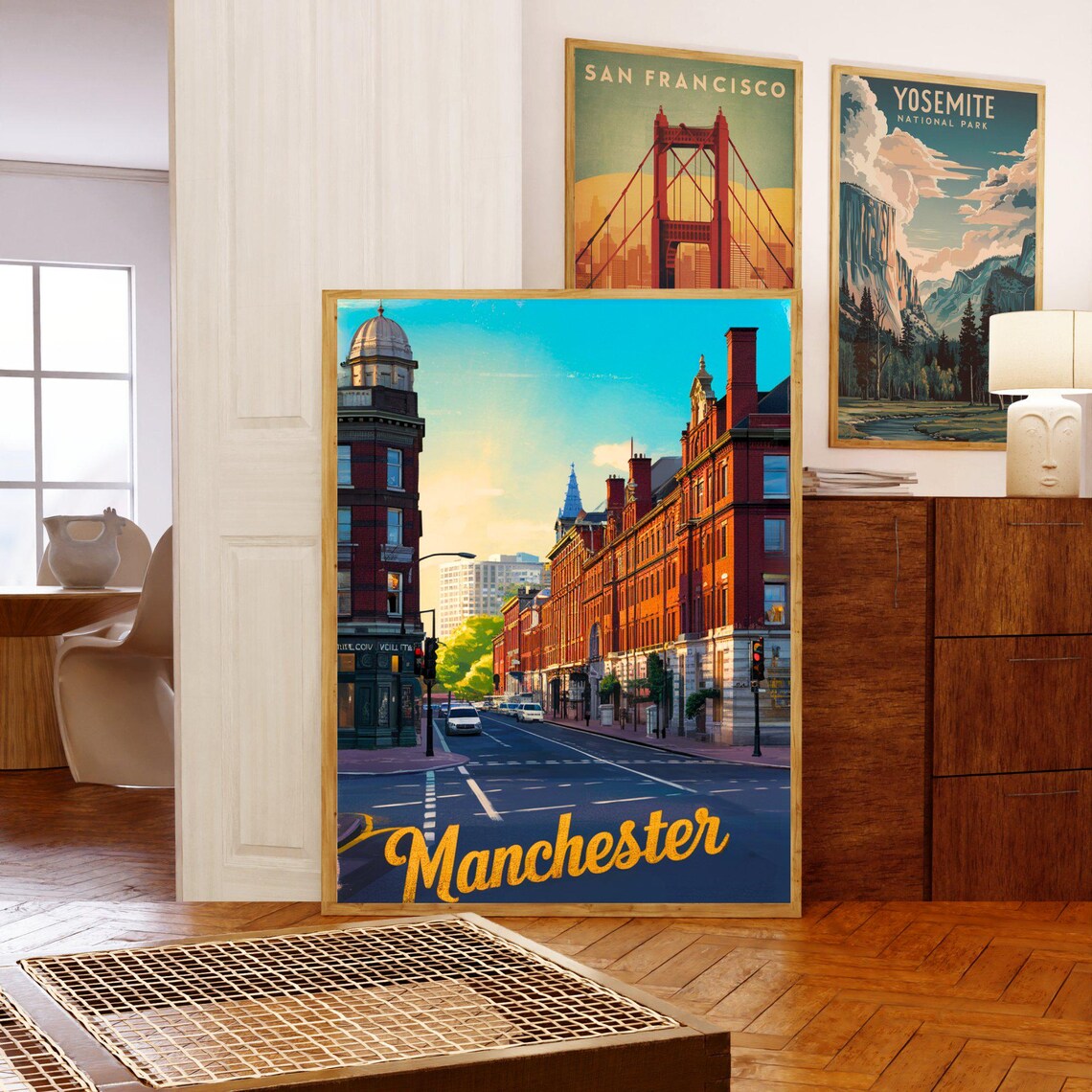 Manchester England Vintage Red Brick Street Retro City Poster - Image 5