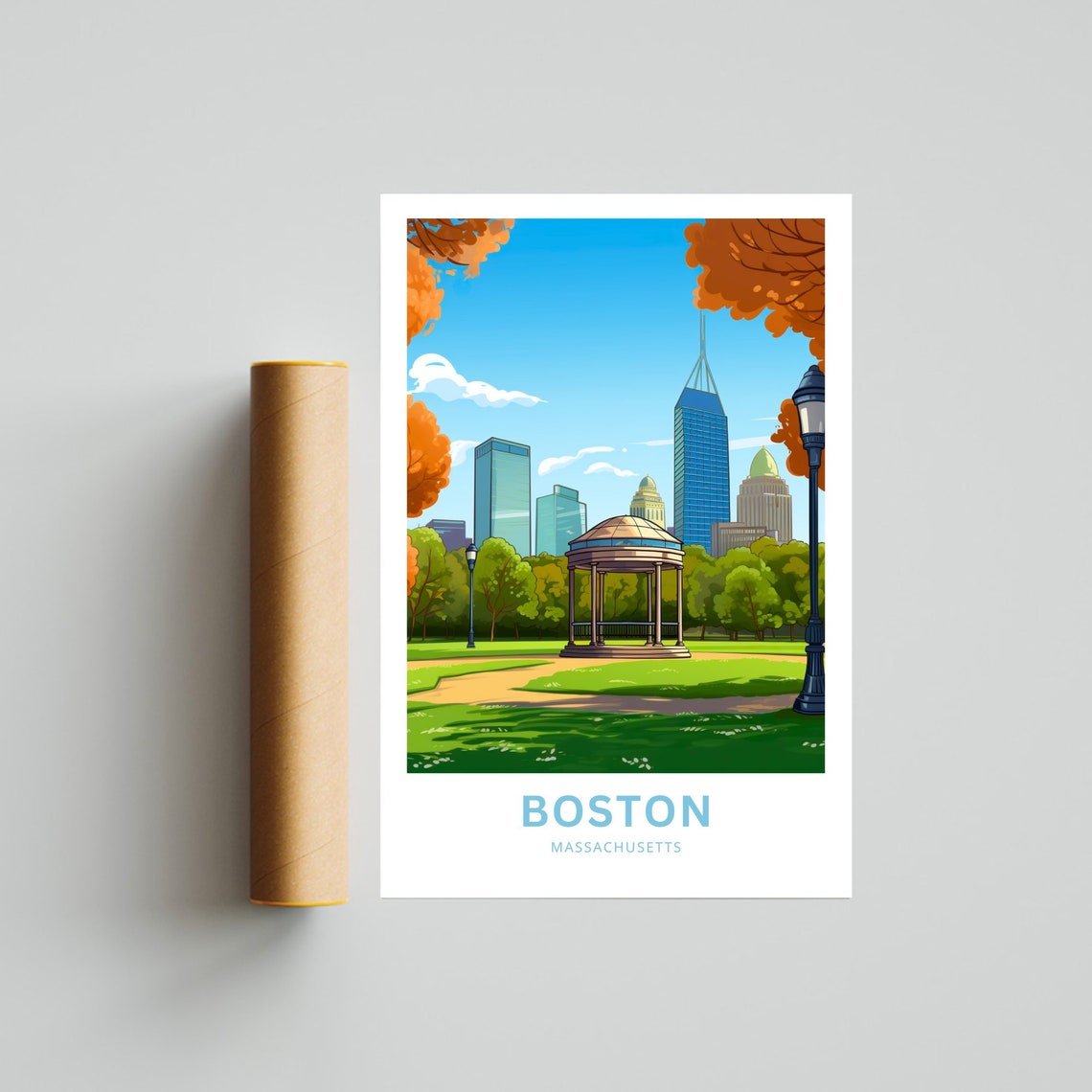 Boston Massachusetts Common Gazebo Skyline Personalized Travel Poster - Image 4