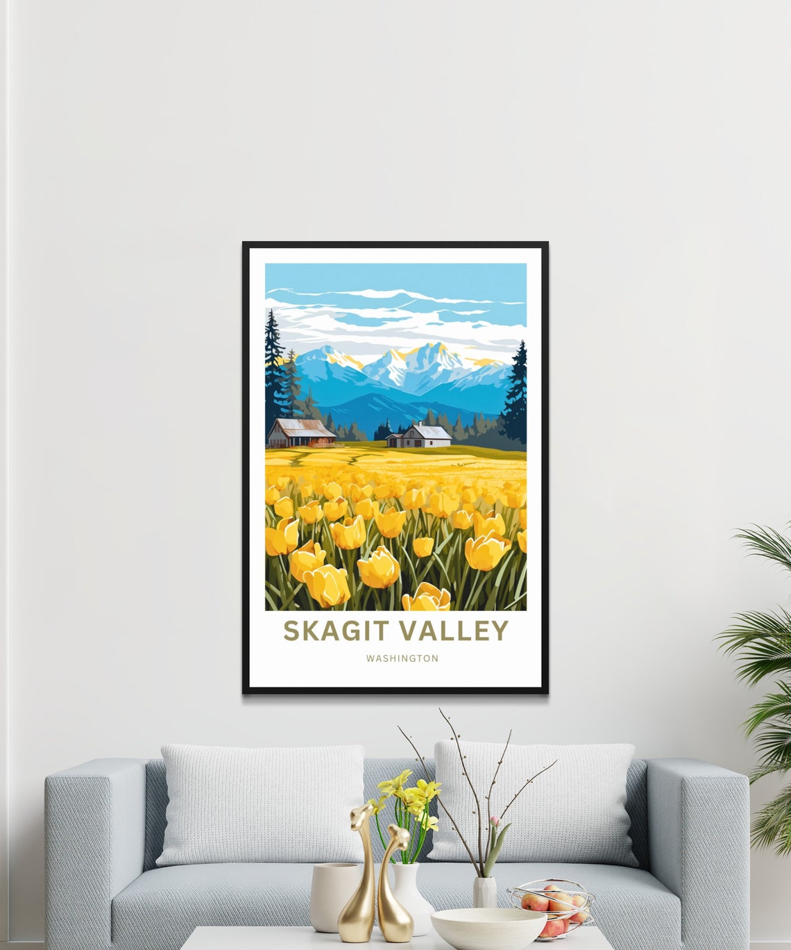 Skagit Valley Washington Yellow Tulip Fields Barns Mountain Poster - Image 4