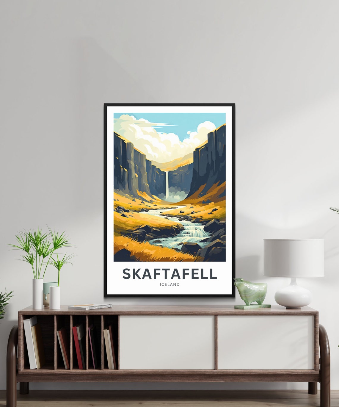 Skaftafell Iceland Golden Canyon Waterfall Stream View Travel Poster - Image 3