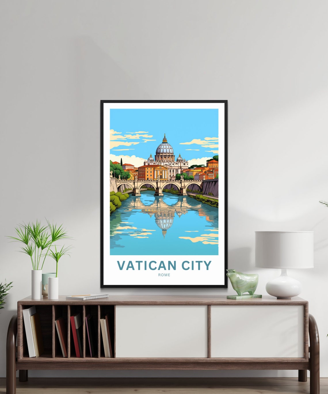 Vatican City Rome River Bridge Dome Reflection Travel Poster - Image 2