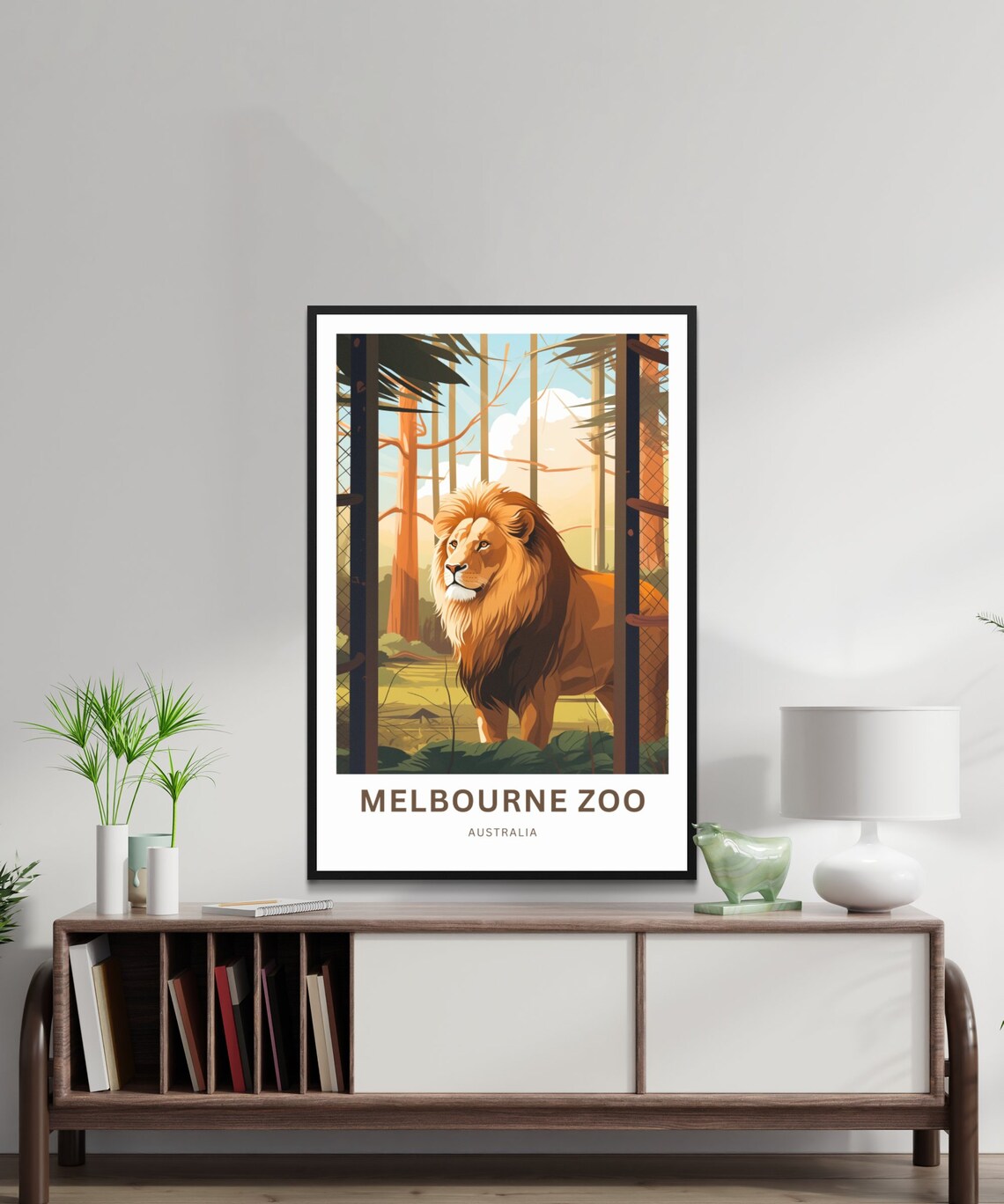 Melbourne Zoo Australia Majestic Lion Illustrated Animal Art Poster - Image 2