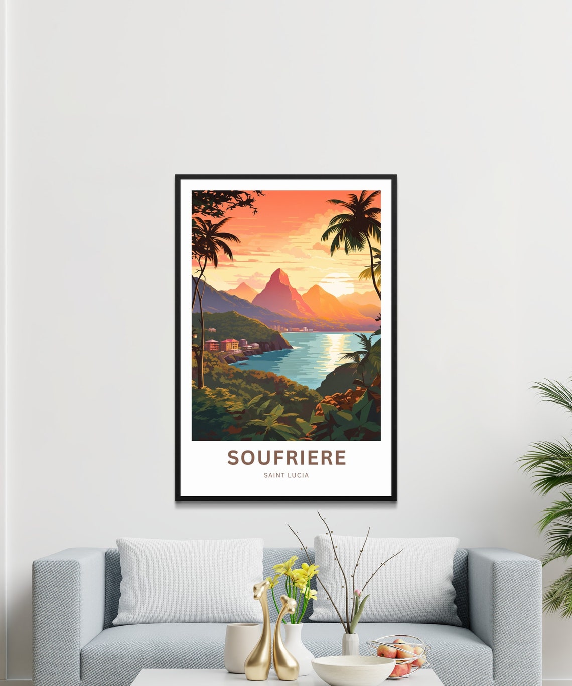 Personalized Soufrire Travel Print Soufriere Poster Saint Lucia Wall Art Framed Present Gift Caribbean Present Custom Text - Image 3