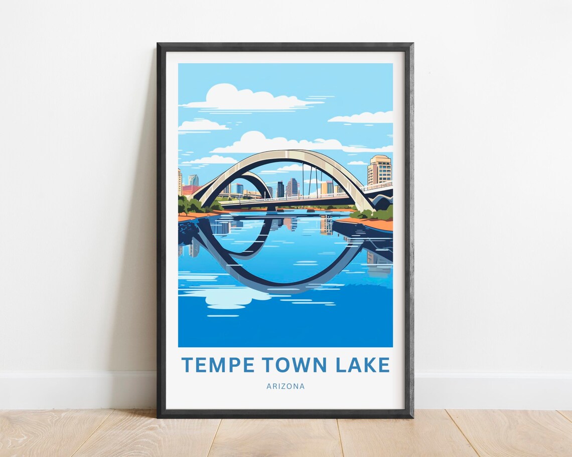 Tempe Town Lake Arizona Twin Bridges Reflection Travel Poster