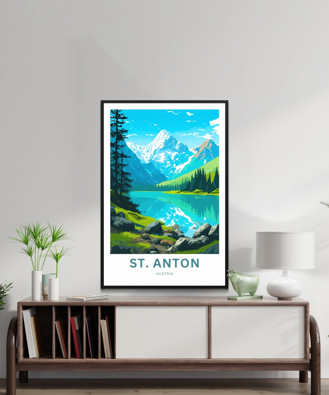 St. Anton Austria Alpine Lake Mountain Reflection Summer Travel Poster - Image 2