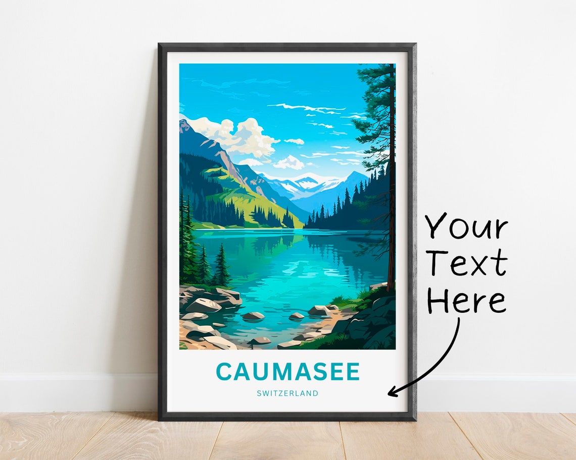 Caumasee Switzerland Turquoise Lake Pine Trees Custom Travel Poster