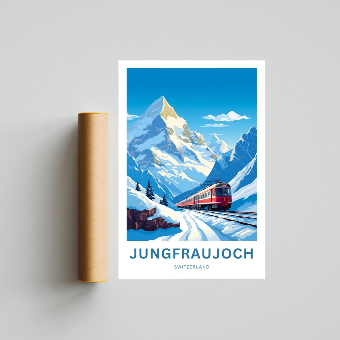 Jungfraujoch Switzerland Red Alpine Train Snowy Peak Travel Poster - Image 4
