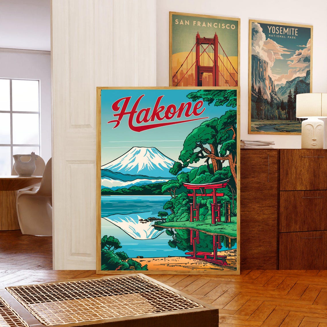 Hakone Japan Mt Fuji Red Torii Gate Lake Vintage Travel Poster - Image 5