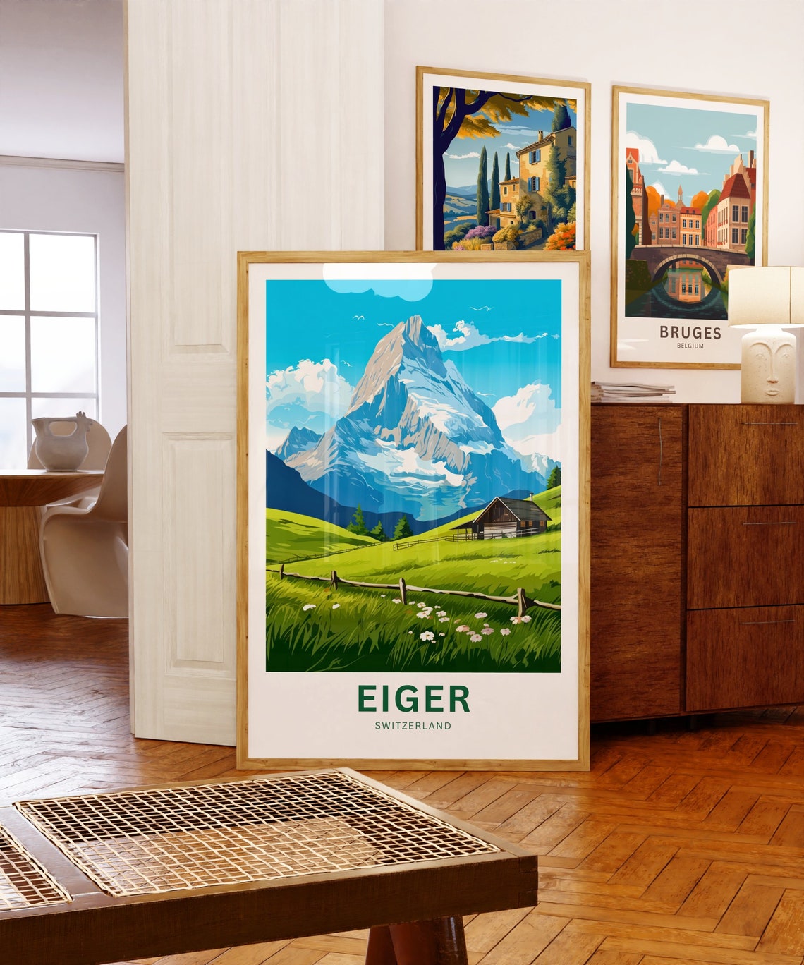 Personalized Eiger Switzerland Summer Meadow Chalet Scene Poster - Image 5