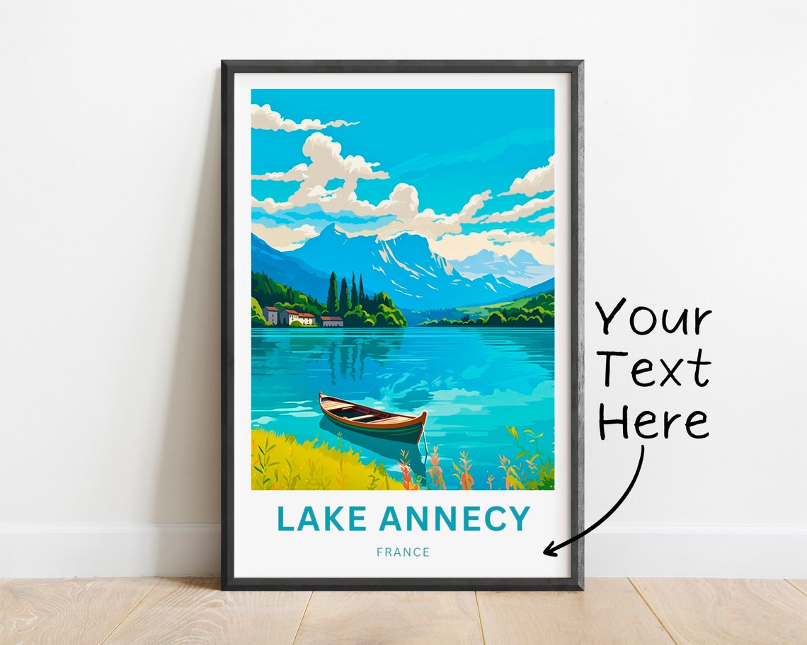 Personalized Lake Annecy France Rowboat Travel Poster With Custom Text