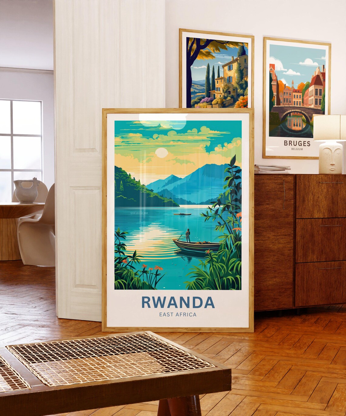 Rwanda East Africa Personalized Lake Print Fisherman Canoe Custom Text - Image 5