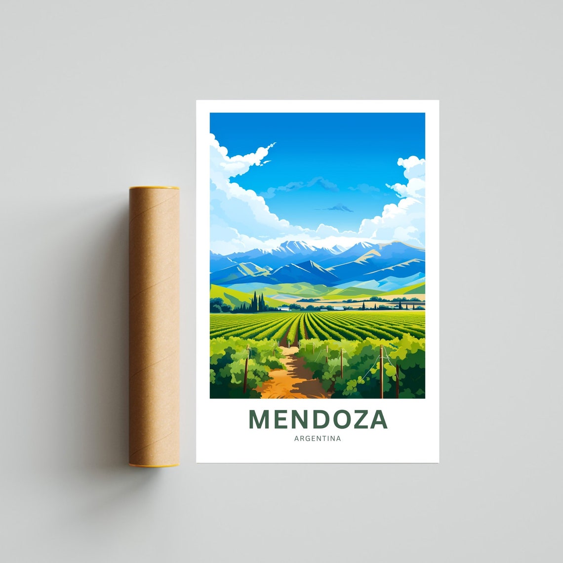 Mendoza Argentina Vineyard Path Snowy Peaks Personalized Poster - Image 4