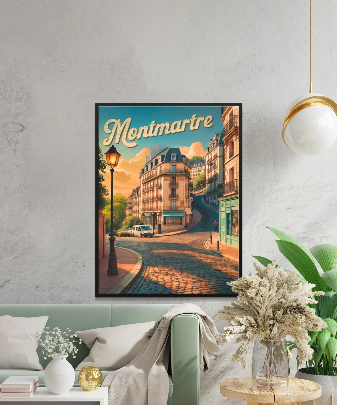 Montmartre Paris Vintage Cobblestone Street Scene Travel Poster - Image 2