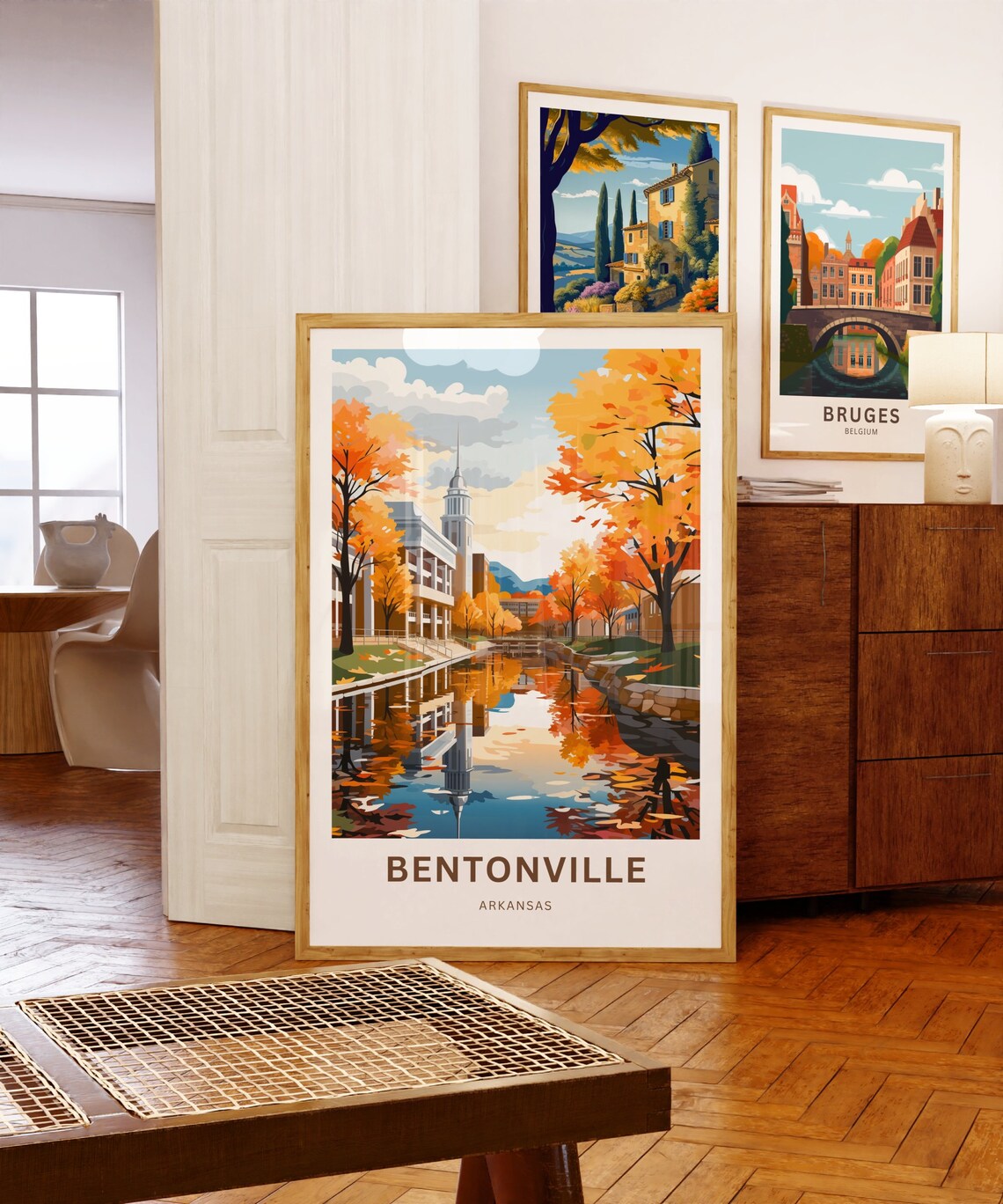 Personalized Bentonville Arkansas Autumn Riverwalk Scene Travel Poster - Image 5