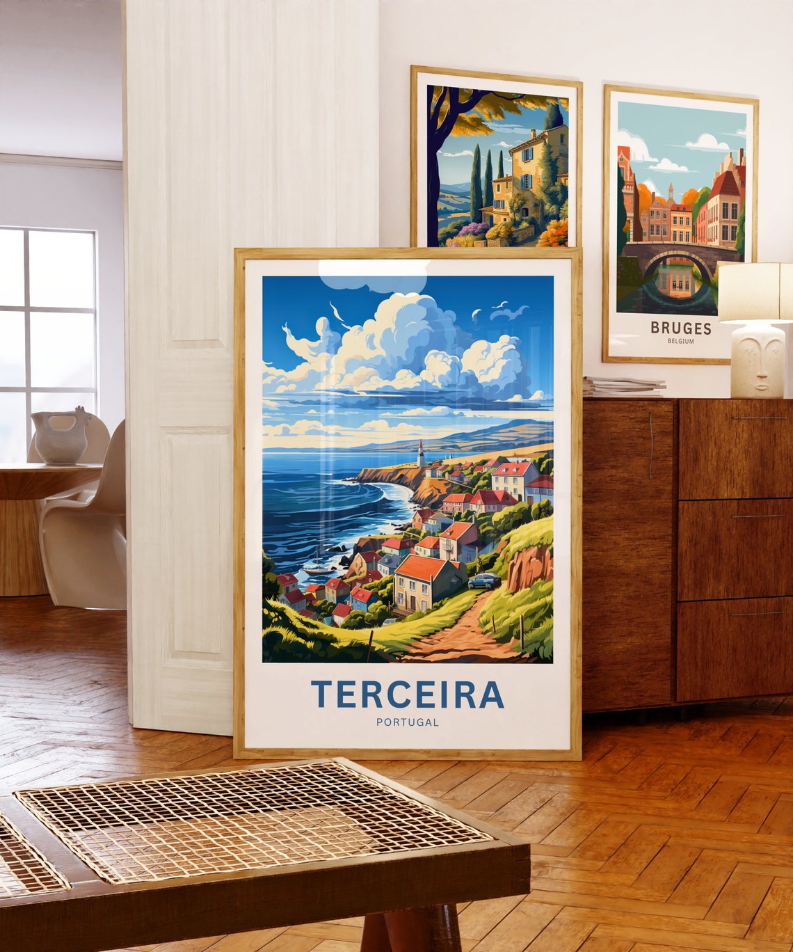 Terceira Portugal Coastal Town Lighthouse Cliffs Travel Poster - Image 5